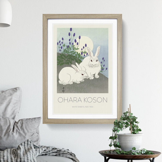 Rabbits at Full Moon Print by Ohara Koson - Picture Frame Painting