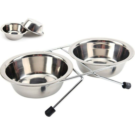 Dog Bowl Stainless Steel Pet Dog Cat Double Bowls Iron Stand Food Water Dishes Feeder Pet Supplies