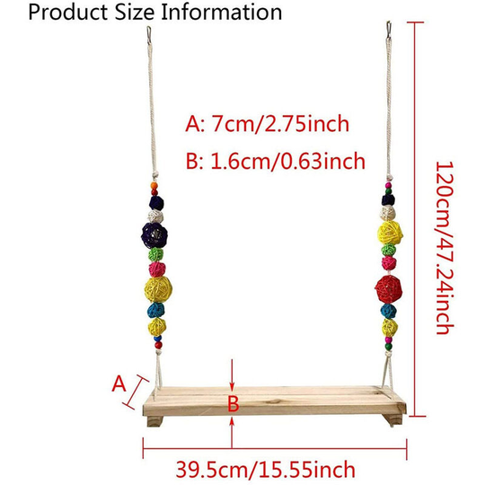 Hanging Chicken Swing - Wooden Biting Toys - Swing with Bell for Medium Large Parrots - African Gray - Macaws - Thsinde