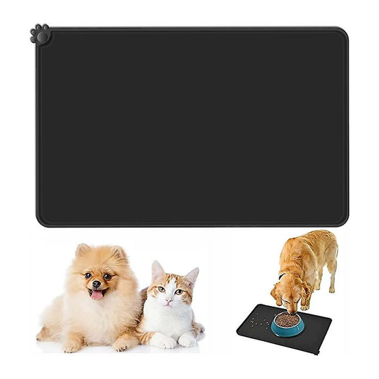 Emwel Dog Food Mat, Silicone Dog Bowl Mat, Non-Slip Mat for Cat and Dog Feeding, Waterproof Dog Placemat, Black