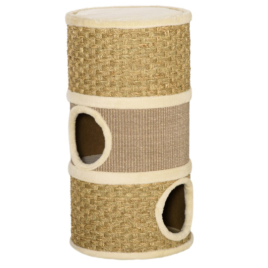 PawHut Cat Scratching Barrel Kitten Tree Tower w/ Sisal and Rope