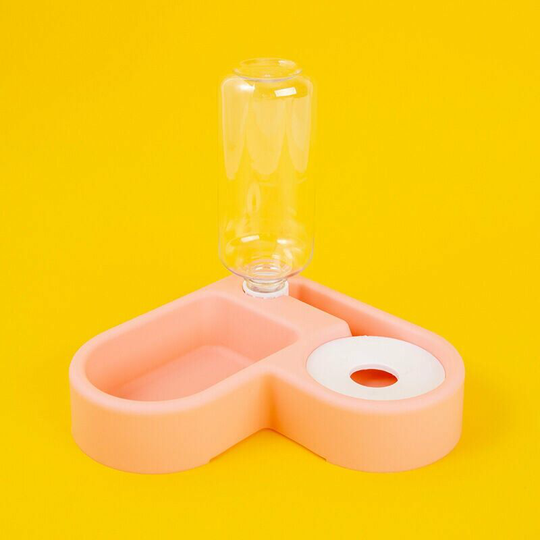 Monly - 2 in 1 Fountain Dispenser Automatic Pet Fountain Anti-Overflow Water and Food Cat/Dog Plaster Shells Drinking Bowl (Pink)