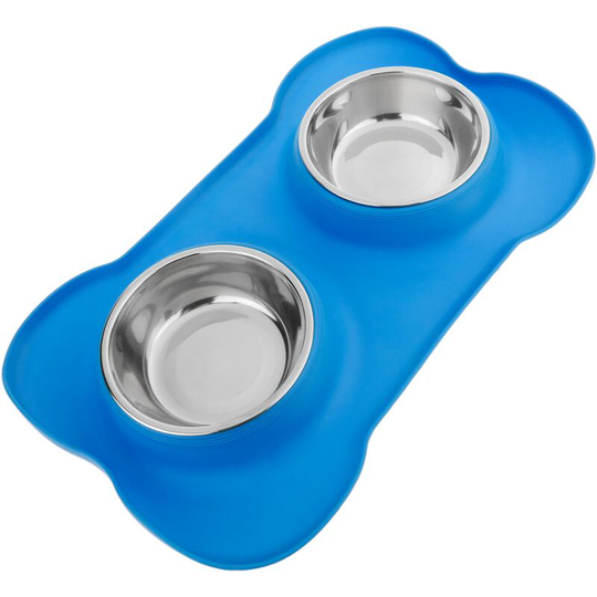 Pet bowl in stainless steel. Feeder for dogs and cats with non-slip silicone tray - Primematik