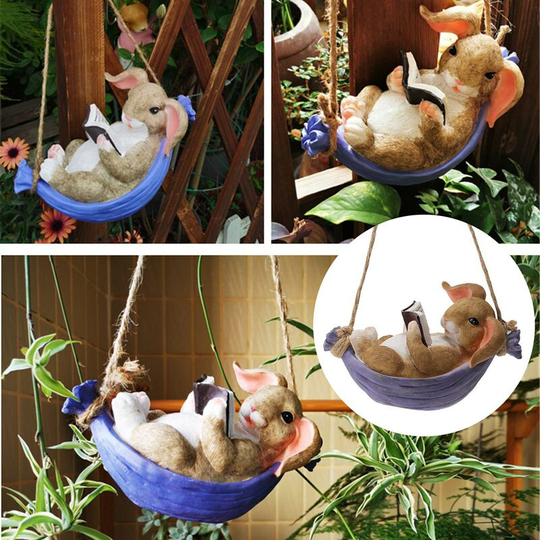 Cute Rabbit Swing Hanging Statue Landscape swing rabbit dog cat swing dragon swing owl Resin Sculpture Swing Sculpture