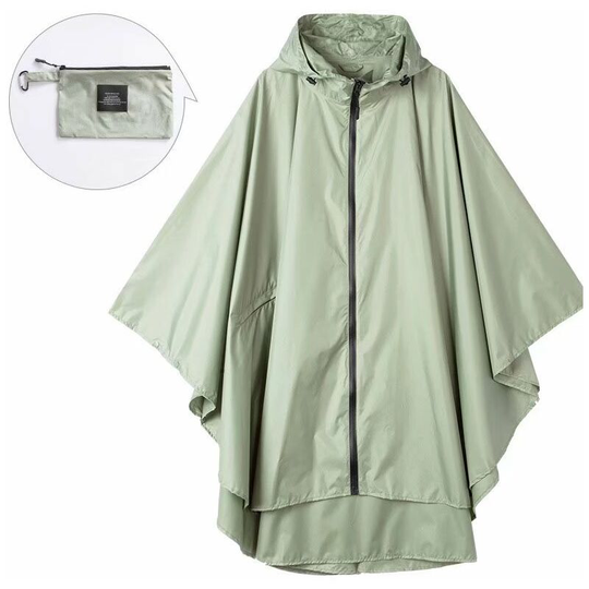 Litzee - Rain Poncho Jacket Coat For Adults Hooded Waterproof With Zipper Outdoor (Light Green)(Size:L)