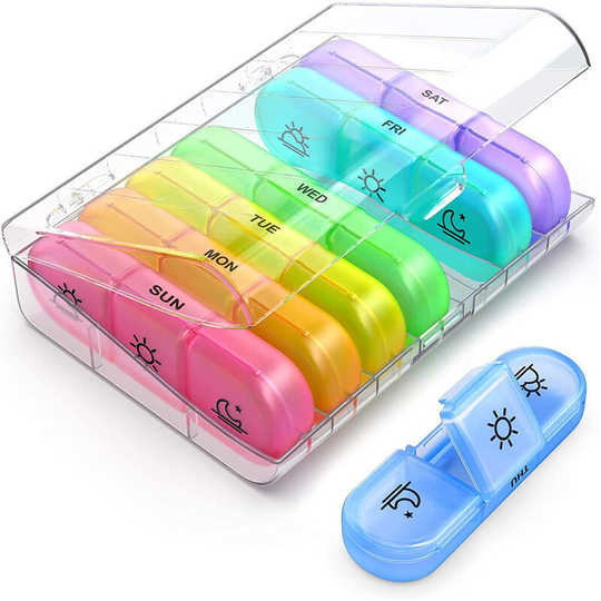 Sun Flowergb - 3 times a day weekly pill organizer, 7 day portable pill organizer with large separate compartment for medication, vitamins, fish oil