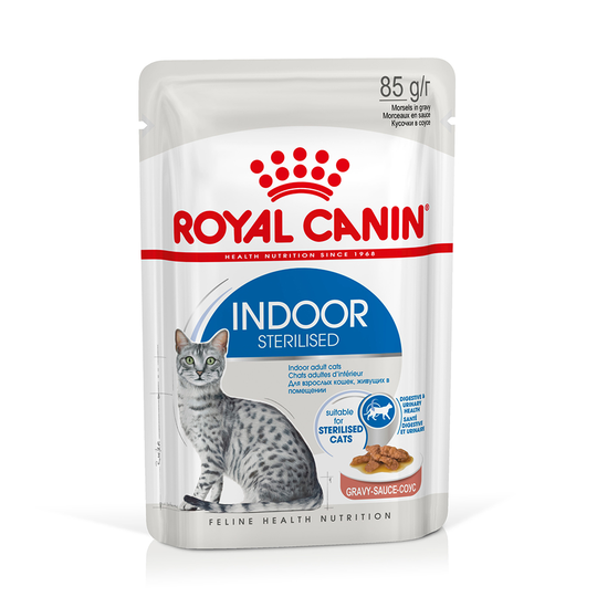 Royal Canin Indoor 27 Cat - Complementary: Royal Canin Wet Indoor Sterilised in Gravy (12 x 85g)
