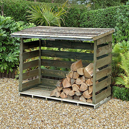 Outdoor Wooden Slatted Timber Log Store - Large Pressure Treated Wood Storage