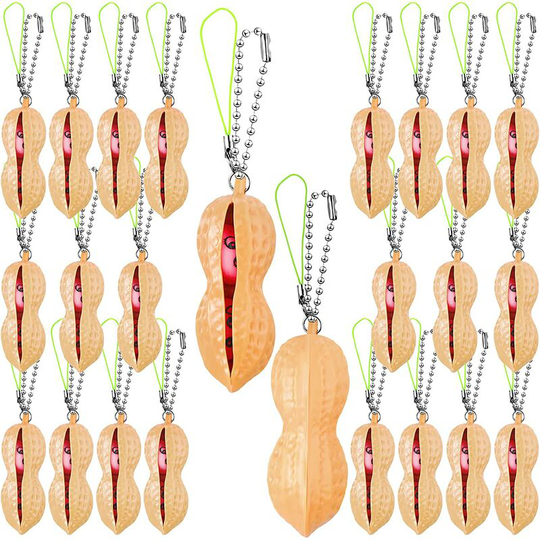Briday - 24 Pieces Peanut Peas Toy Mini Funny Peanut Fidget Toy Peanut Keychain Fidget Toys Stress Relieving Keychain Keyring Phone Chain Pendants