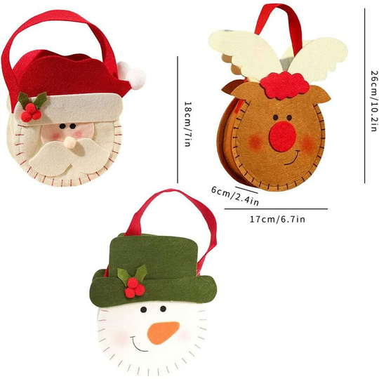 Christmas Candy Bags(3pcs) Gift Treat Bags,designs Santa Claus,Elk and Snowman Gift Bags Christmas Party