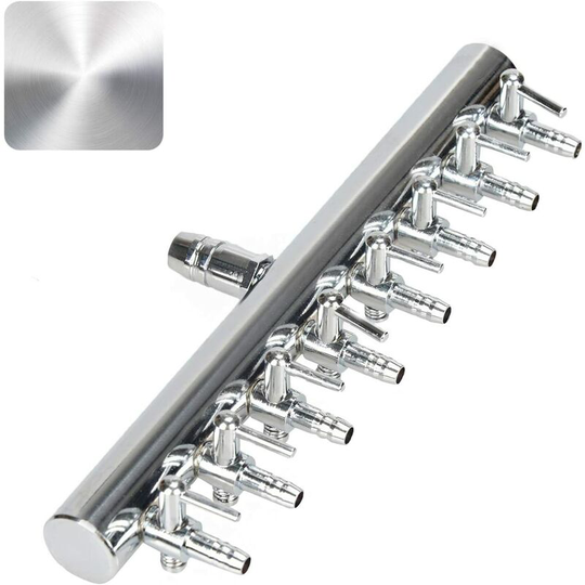8-Way Aquarium Airflow Control Lever Valve Chrome Copper Manifold