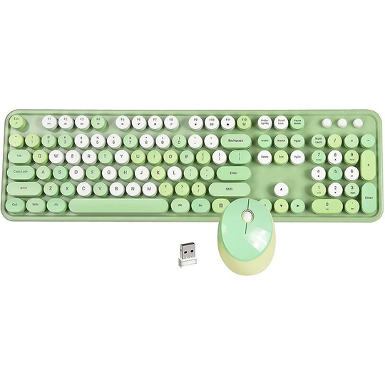 Thsinde - Wireless Computer Keyboards Mouse Combos Set, Colored Retro Round Keycaps, Colorful Qwerty Typewriter Full Size Keyboards, 2.4ghz Usb