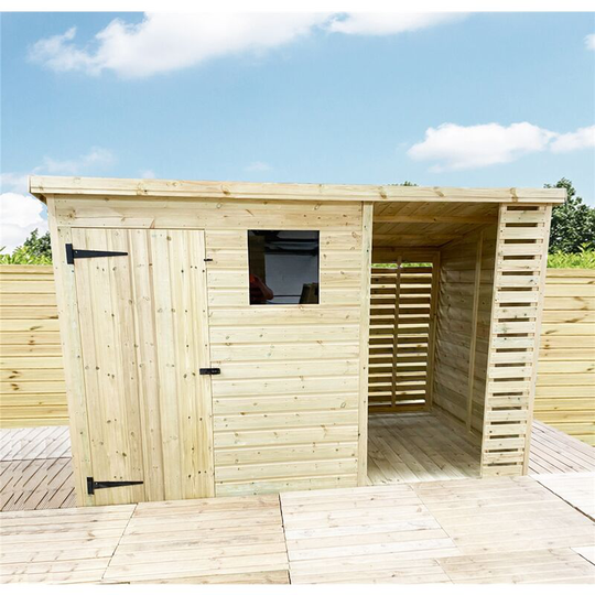 12 x 3 Pressure Treated Tongue And Groove Pent Shed With Storage Area + 1 Window
