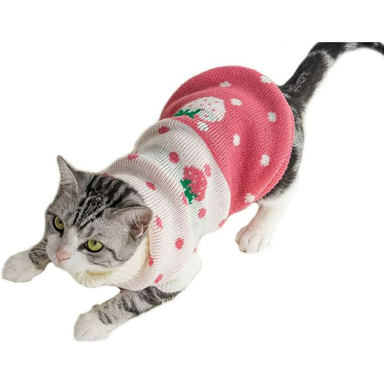 Pet Clothes, Cat Sweater Winter Warm Puppy Clothes Strawberry Knitwear Dog Turtleneck for Cats Kitten Puppy