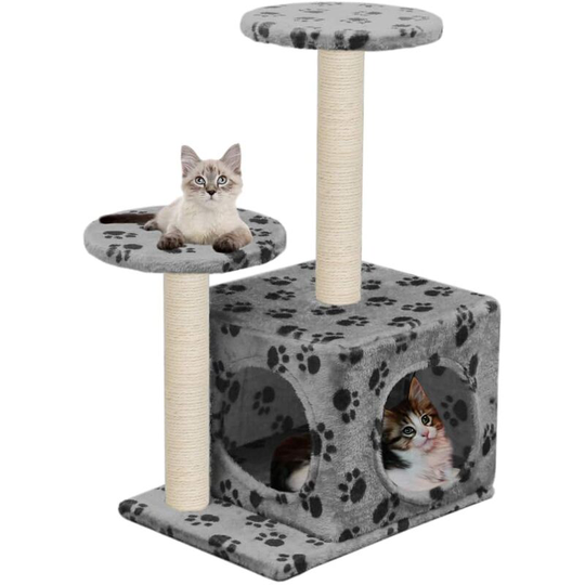 Cat Tree with Sisal Scratching Posts 60 cm Grey Paw Prints VDTD07075 - Topdeal