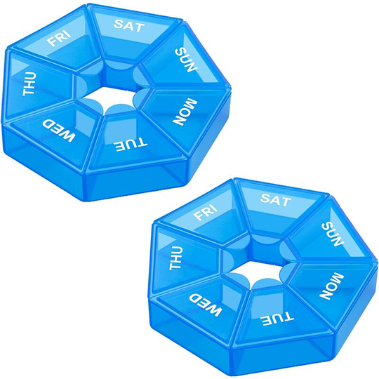 Sun Flowergb - Weekly Pill Organizer, 2 Pack Portable Travel Pill Organizer (7 Days) New Version Vitamins/Fish Oil/Pills/Supplements - for Arthritis