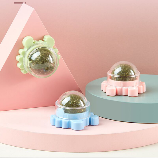 3 Catnip Balls, 360° Rotating Wall Mounted Snacks for Cats, Edible Cat Toys, Catnip Balls, Used for Cats Clean Their Teeth and Attract Cats