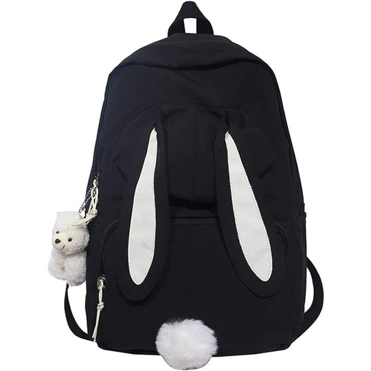 Perle Rare - Rabbit backpack, rabbit school backpack, rabbit backpack for girls, rabbit backpack for school (C-black)