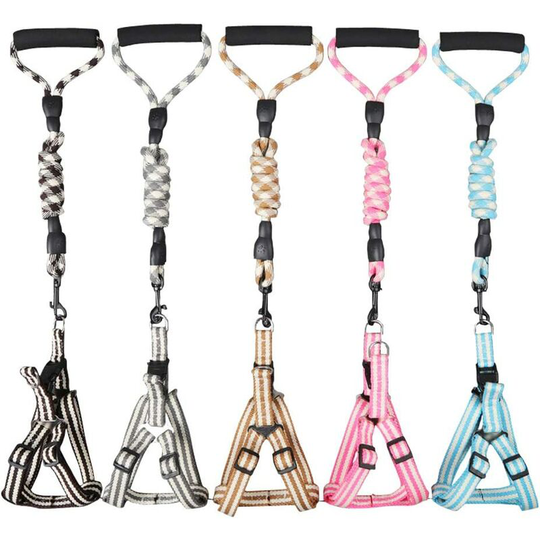 Bearsu - Pet Dog Harness Leash Set Comfortable Foam Padded Handle Woven Cotton Climbing Rope Dog Leash Adjustable Harness for Small Medium Dog ( s