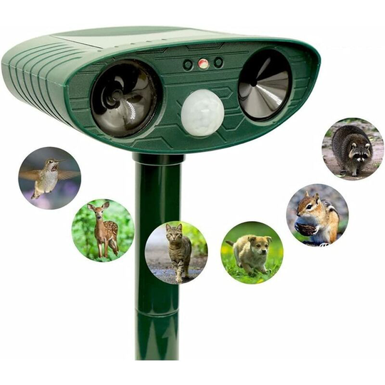 Deckon - Ultrasonic Repellent Device - Animal Repeller - Cat Repeller - Dog Repeller with Solar Motion Sensor and Flash - Waterproof for Garden