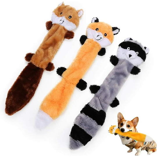 Soekavia - 3 Pack Squeaky Dog Toys, Unstuffed and Stuffed, Durable Squeaker Toy, Interactive Dogs Chew Toys for Small and Medium Dogs