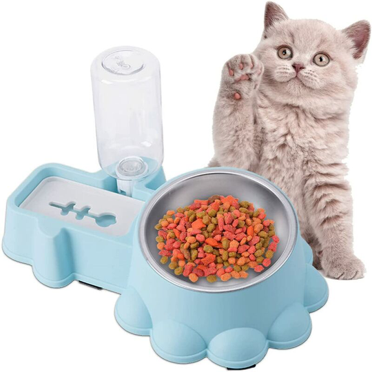 Cat Bowl 2 in 1 Stainless Steel Raised Cat Bowl 15° Tilt Anti-fog Pet Bowl Automatic Water Storage Available for Cats and Puppies
