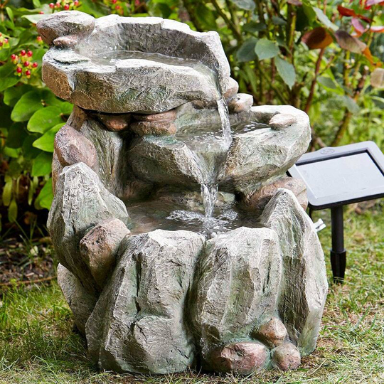 Smart Garden - Solar Power Stone Effect Water Feature Fountain | Garden Outdoor Bird Bath Decoration - Grey