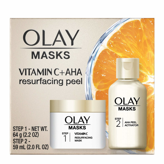 Olay Vitamin C Face Mask Kit, Exfoliator Kit with Mask, Silica, Exfoliating Aha Peel, 0.47 Fl Oz