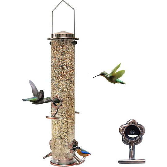 Einemgeld - Bird Feeder for Outside, Finch Feeder w/4 Feeding Ports, Stainless Steel Hanging Wild Bird Feeders for Garden Backyard Outdoor Decoration
