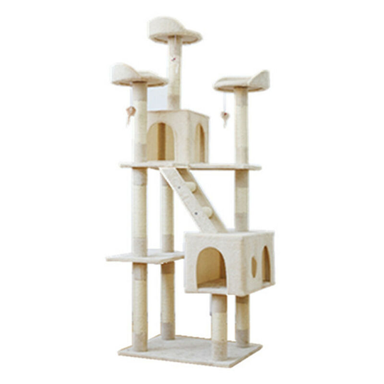 Thsinde - Cat Tree Climbing Tree Cat Scratching Post Solid Wood Grinding Claw Small Platform Multi-Storey Villa Large Luxury Cat Climbing Frame White