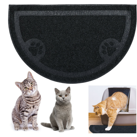 Cat Litter Mat, Hygienic pvc Tray, Dog Feeding Tray, Non-Slip & Waterproof, Dirt Catcher, 40 x 59 cm, Black - Relaxdays