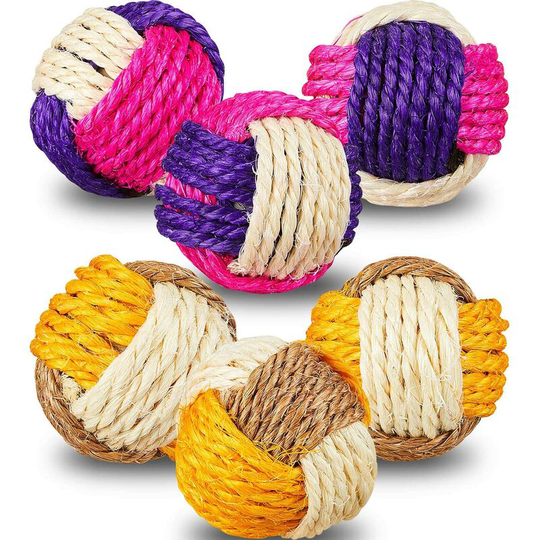 6 Pieces Cat Toy Ball Cat Sisal Ball Interactive Cat Ball Cat Rolling Ball Scratch Cat Toy (Random Color)