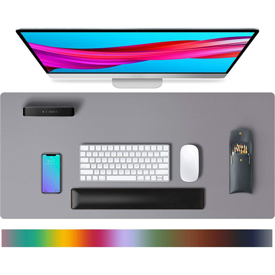 Perle Rare - Desk Pad, pu Leather Desk Mat, Mouse Pad, Non-Slip Desk Protector, Waterproof Desk Pad for Office and Home (80cm x 40cm, Light Grey)