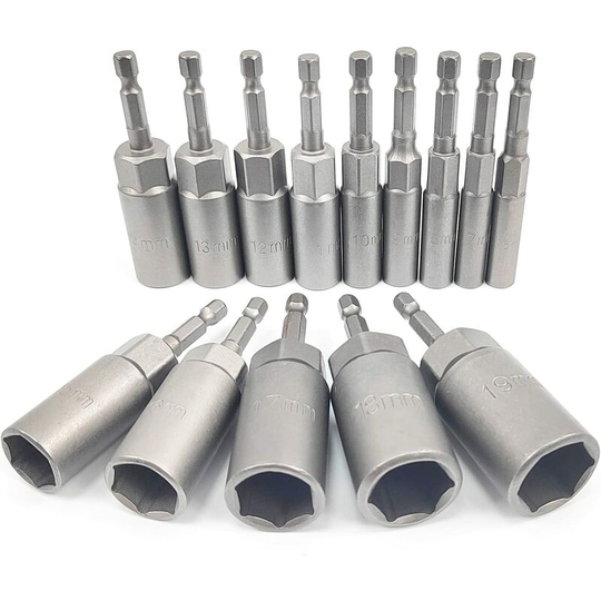 Joorrt - 14 Pieces Deepening Screwdriver Socket, 6-19mm Hex Adapter, Machining Depth 34mm, Hex for Hand Drill Nut Driver, Impact Driver Socket,