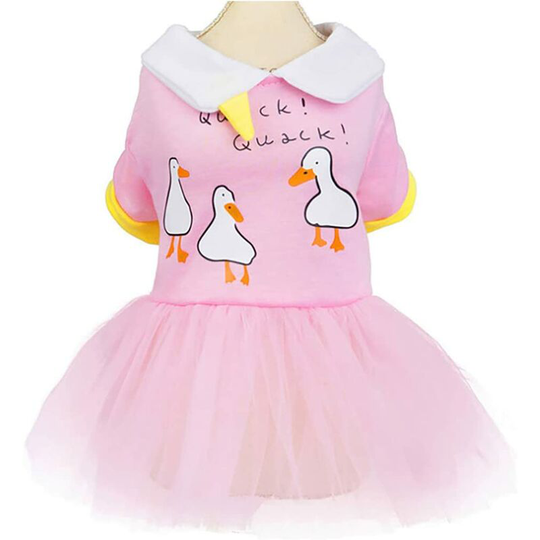 Soekavia - Dog Dress Puppy Skirt Dog Clothes Princess Dresses Tutu Skirt Goose Quack Wedding Cotton Lace Dress Luxury Bow Dress for Small Dog Girl
