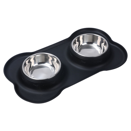 Heguyey - Cat bowl dog bowl non-slip pad ideal dog treats dry food cat catnip support foldable silicone bowl with stainless steel bowl stainless