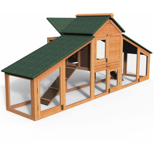 Vounot - Chicken Coop and Run, Wooden Hen House with Nest Box 210 x 85 x 48cm