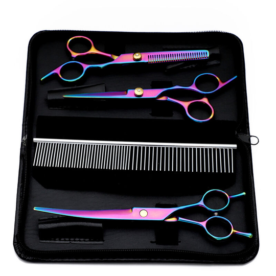 Thsinde - Colorful Dog Scissors, 4 Piece Dog and Cat Grooming Kit, Professional Stainless Steel Dog Grooming Scissors, Suitable for Whole Body, Face,