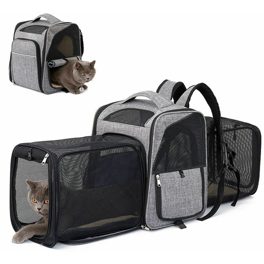 Sun Flowergb - Carrier Bag Double Cat Puppy Backpack Expandable Small Animal Dog Backpack with Removable Plush Mattress, Breathable Mesh, Roomy,