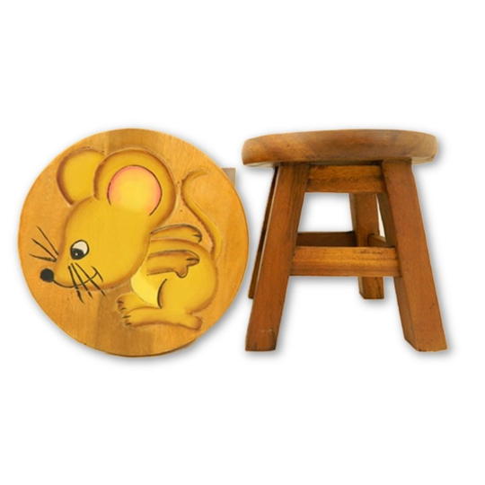 (MOUSE) Childs Childrens Wooden Stool Hand Made