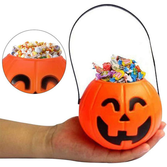 Litzee - Pumpkin Bucket, Halloween Pumpkin Bucket, Pumpkin Lantern Bucket, Trick or Treat Orange Candy Bucket Pumpkin Basket