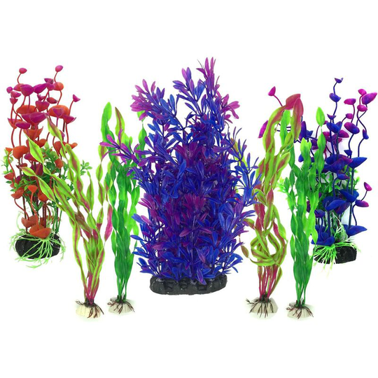 Artificial Aquarium Plant, 7 Pieces Big Size Aquarium Decoration Plastic Plastic Stash Decoration, Plastic Aquarium Decoration, Purple - Langray
