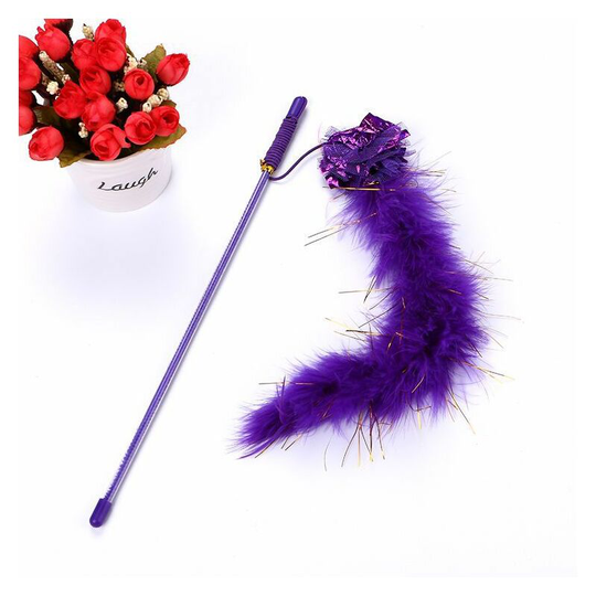 Cat Toys Random Color Do Black Color Pole Feather Cat Stick Like Birds With Small Bell Natural 1 Pcs Cat Toys (Purple)
