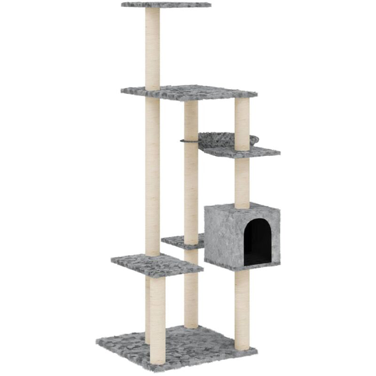 Cat Tree with Sisal Scratching Posts Light Grey 142 cm Vidaxl Grey