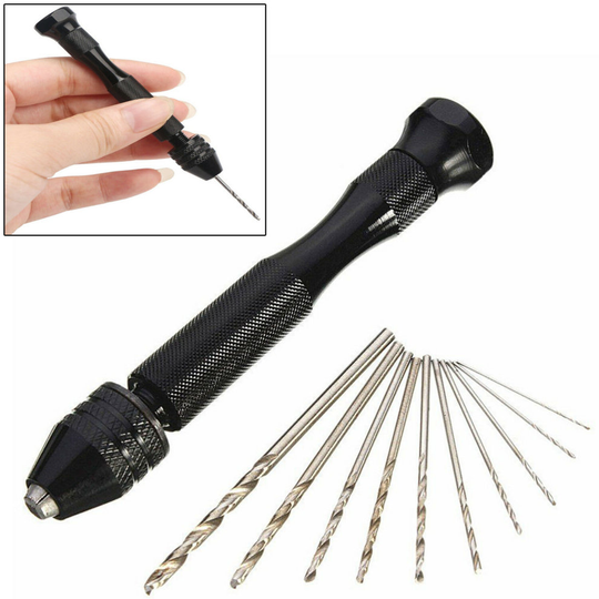 ACENIX® Mini Micro Hand Drill Tools Rotary Tools + 10 Twist Drill Bit 0.6-2.0mm
