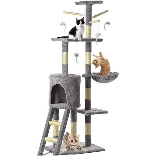 Multi Cat Tree Tower Cat Scratching Post Scratcher Activity Centre 140cm Cat Climbing Tower Large Cat Trees Towers Cat Condo Furniture with Padded