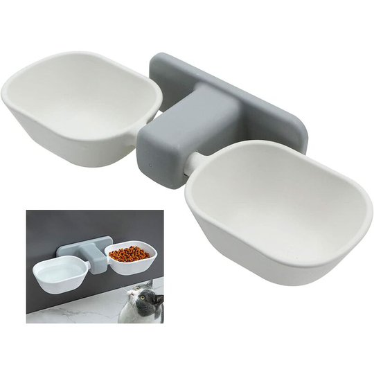 Cat Bowl Small Dog - Pet Set Raised Double Bowl Wall Mount with Raised Support, Non-Slip Food Water Dish Kitten Tilted Kibble Cats and Puppies