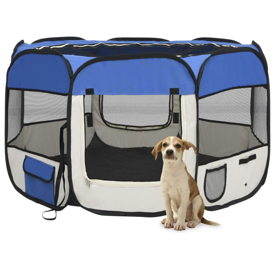 vidaXL Foldable Dog Playpen with Carrying Bag Blue 110x110x58 cm Pet Run Cage