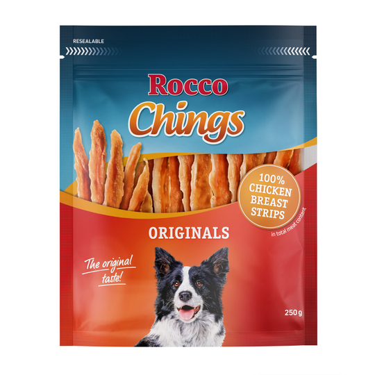 4 x Rocco Chings Originals Dog Chews - Special Price!* - Chicken Breast Strips (4 x 250g)