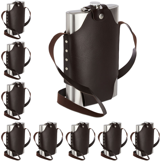9 x xxl Stainless Steel Flask, High-Quality Canteen with Carrier Bag, 1.8 l Capacity, Party Treat, Silver